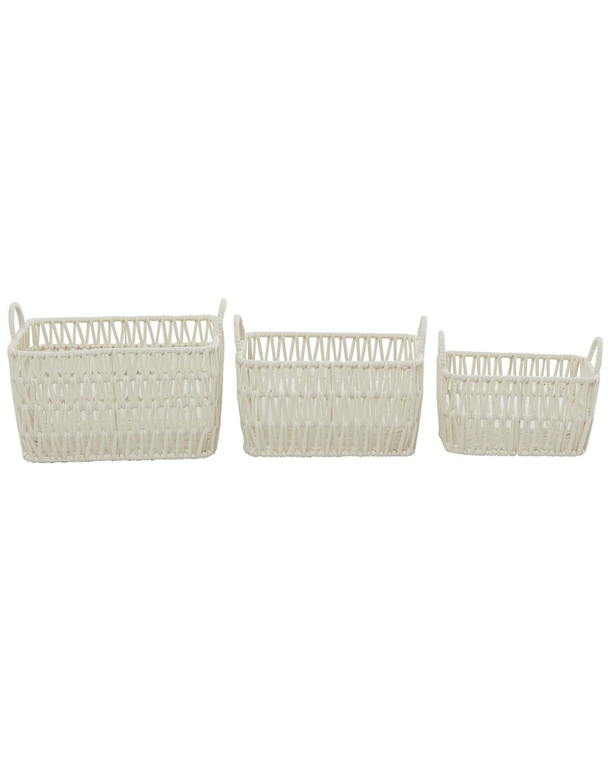 Peyton Lane Set Of 3 Cotton Handmade Storage Basket With Handles In White