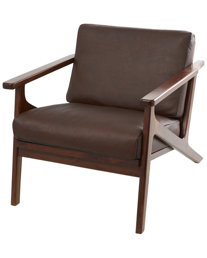 Shop Peyton Lane Leather Mid-century Accent Chair With Teak Wood Frame In Brown