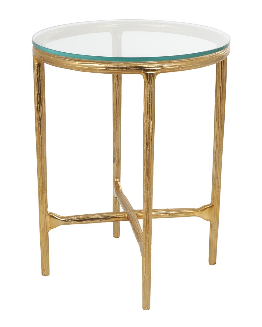 Peyton Lane Gold Aluminum Textured Accent Table With Glass Tabletop In Gold
