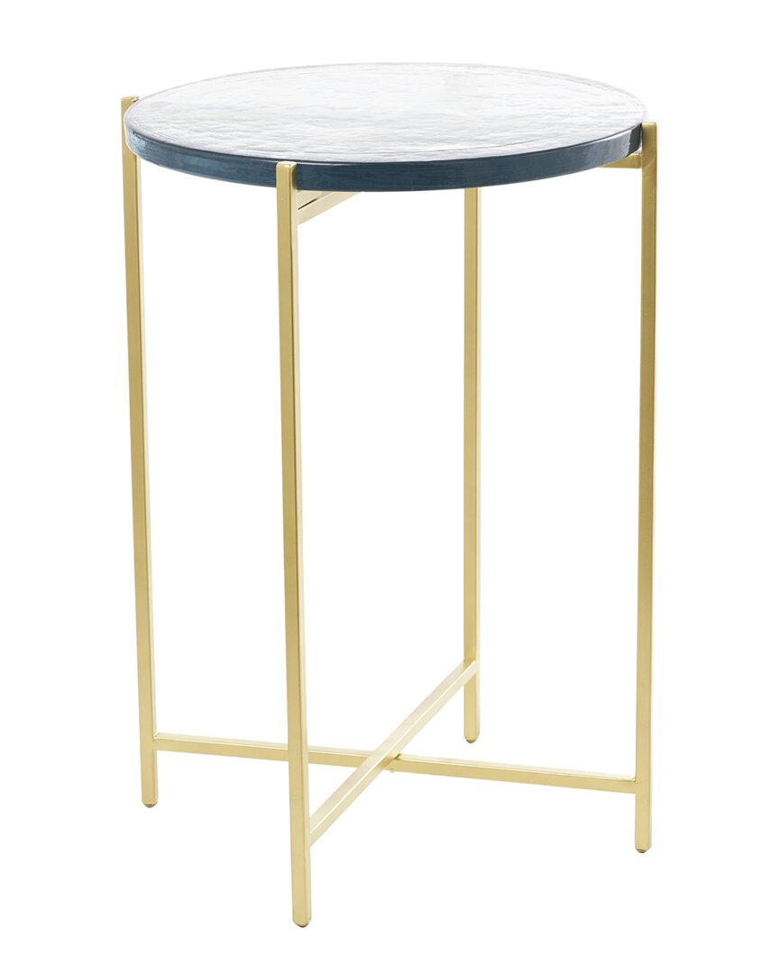 Peyton Lane Metal X-shaped Accent Table With Textured Glass Tabletop In Gold