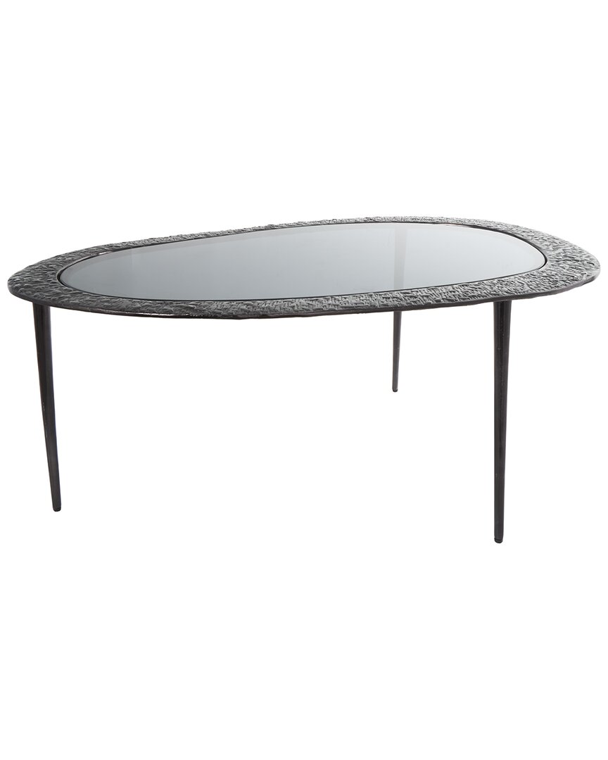 Peyton Lane Abstract Oval Shaped Metal Coffee Table With Shaded Glass Top In Black