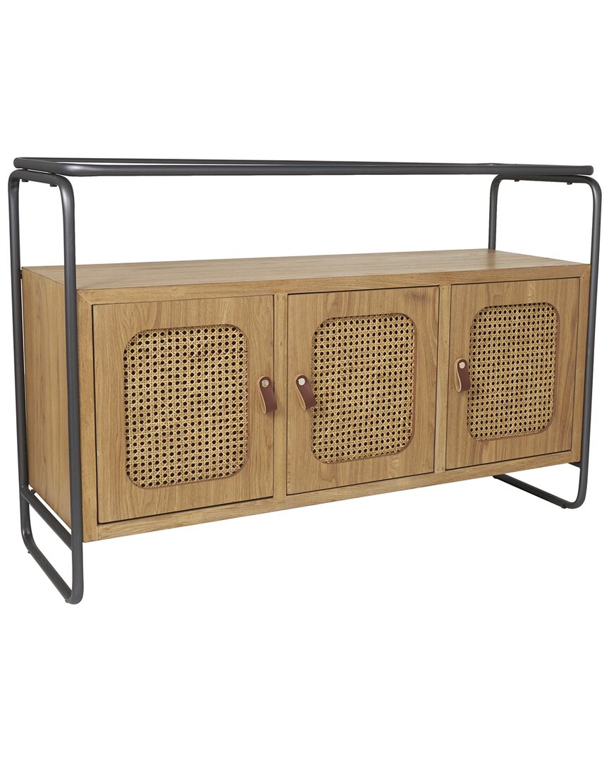 Shop Peyton Lane 3-door Console Table With Cane Front Doors & Metal Frame In Brown