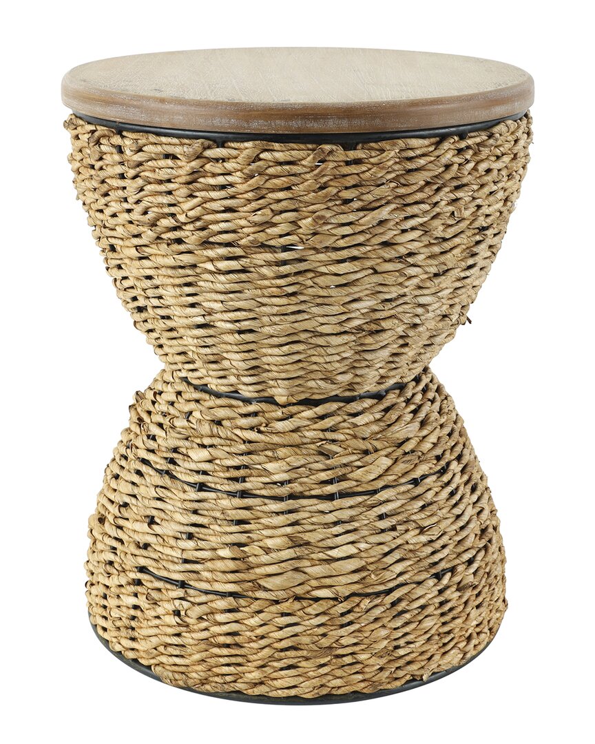 Peyton Lane Handmade Rattan Woven Stool With Wooden Tabletop & Frame In Brown