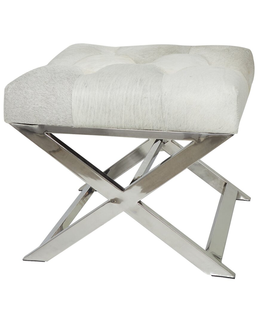 Peyton Lane Geometric Tufted Leather Stool With Angled Metal Base In Gray