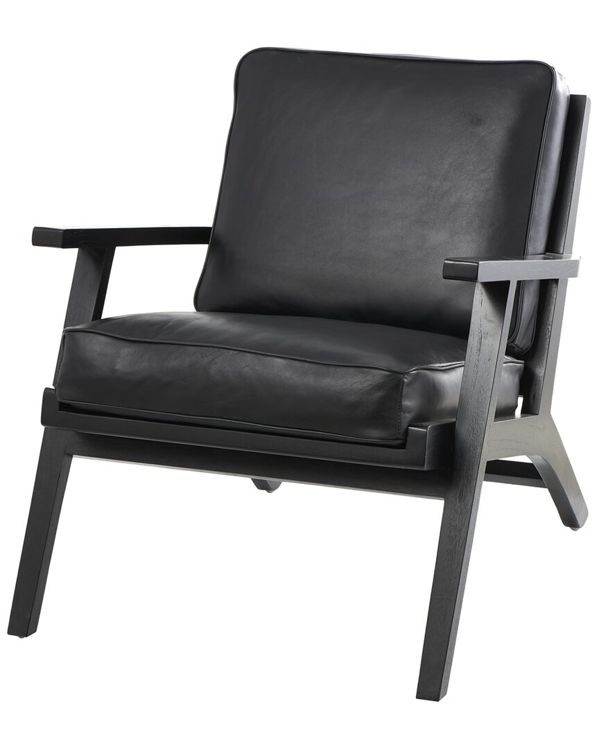 Peyton Lane Leather Mid-century Accent Chair With Teak Frame In Black