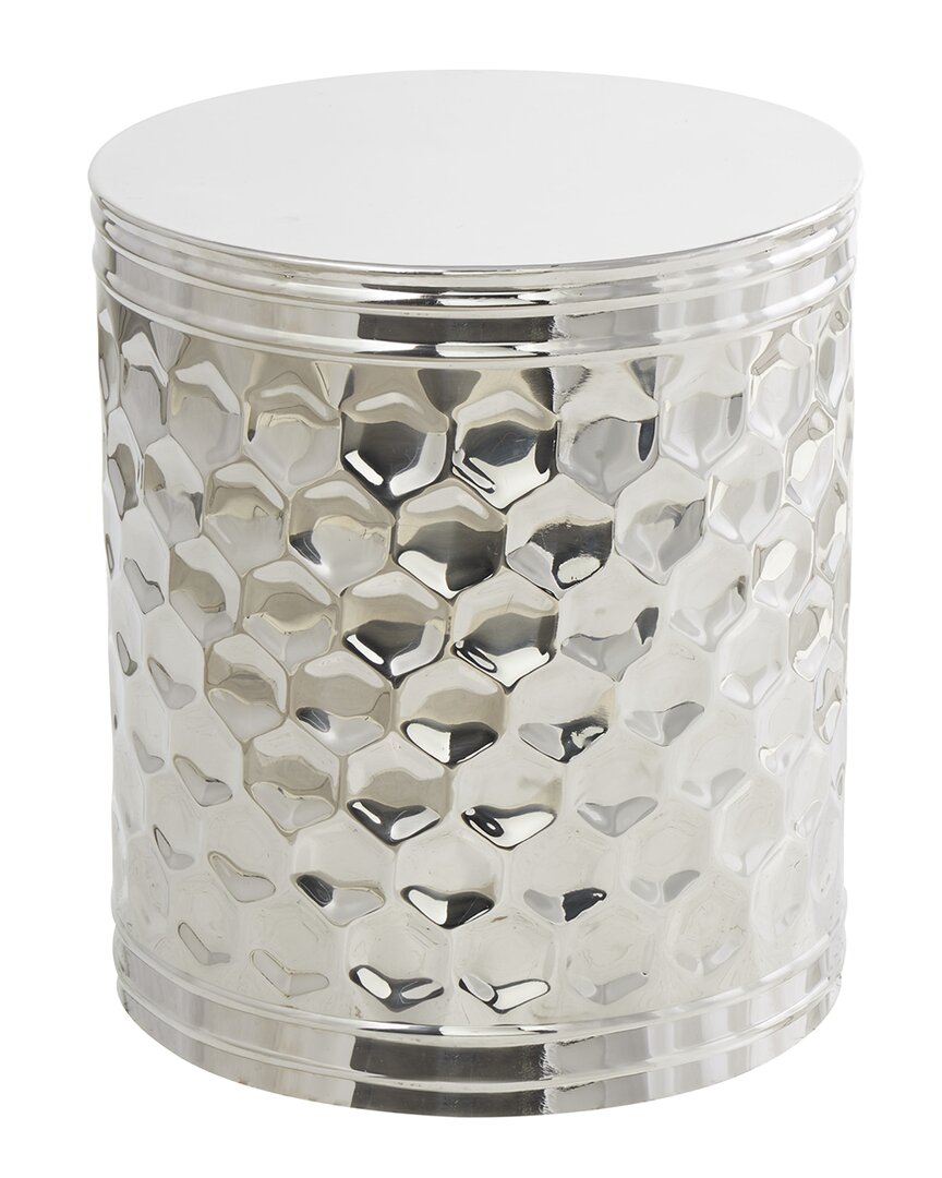 Peyton Lane Geometric Drum Accent Table With Hexagon Patterned Exterior In Silver