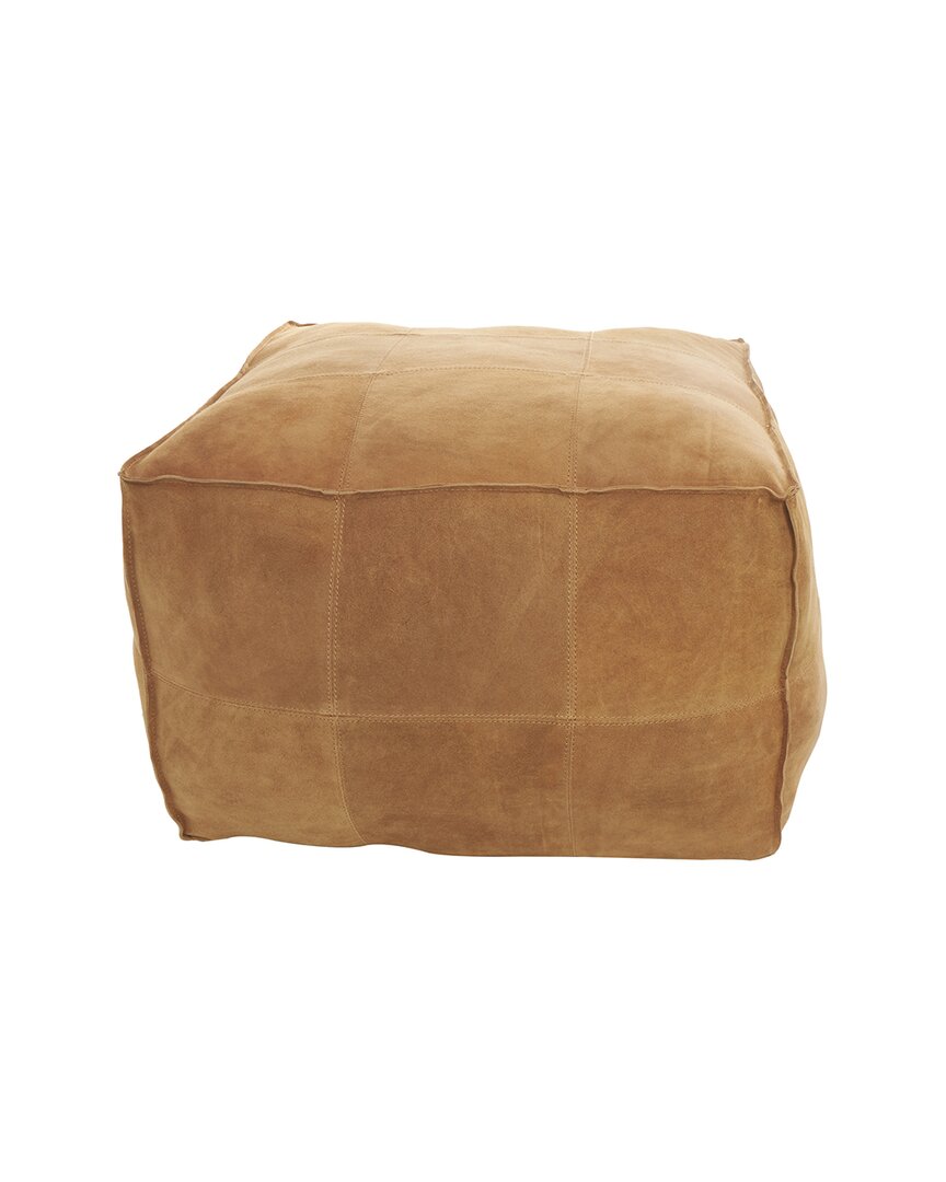 Peyton Lane Leather Low Profile Square Pouf With Patchwork Design In Brown