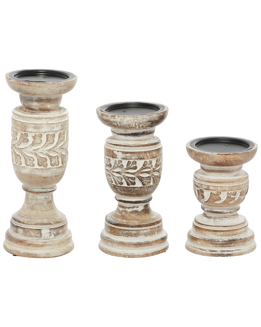 Peyton Lane Set Of 3 Country Cottage Floral Beige Wood Candle Holder