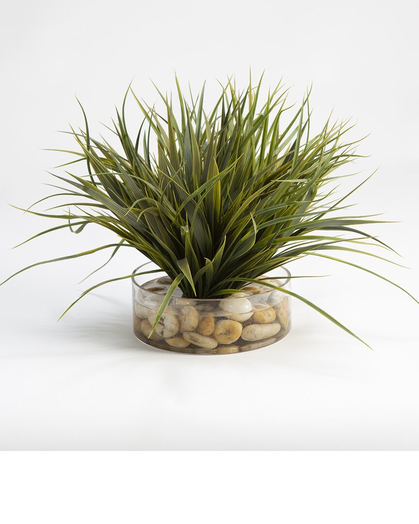 D&w Silks , Inc Grass With Seashells In Glass Vase