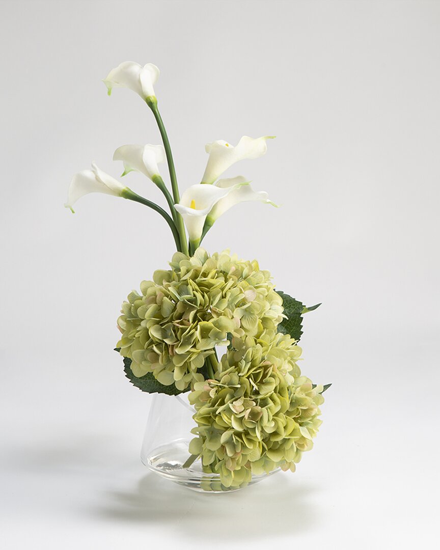 D&w Silks Inc Green Hydrangeas And Calla Lilies In Glass Vase