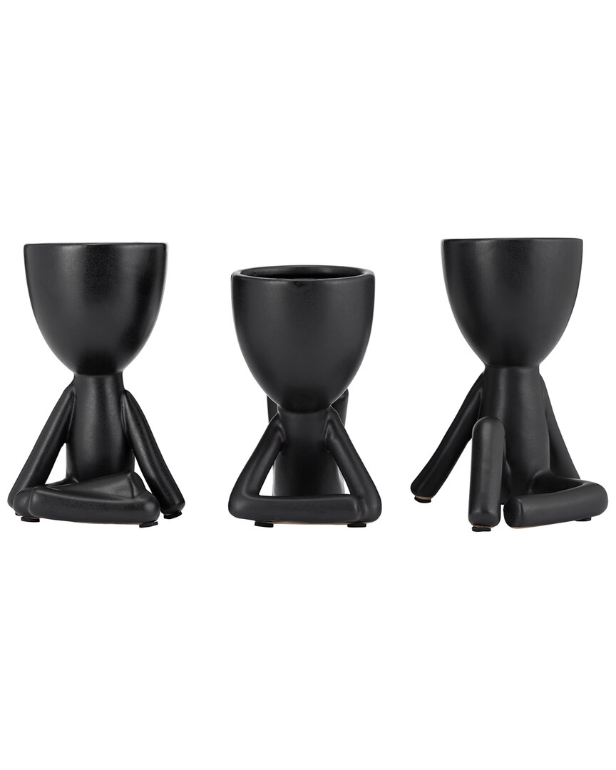 Sagebrook Home Set Of 3 Ceramic Sitting Humans Figures In Black
