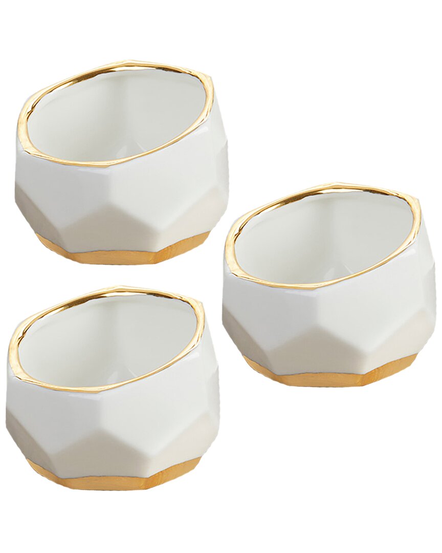 Kate Aspen Set Of 3 Small Geometric Ceramic Planters In White