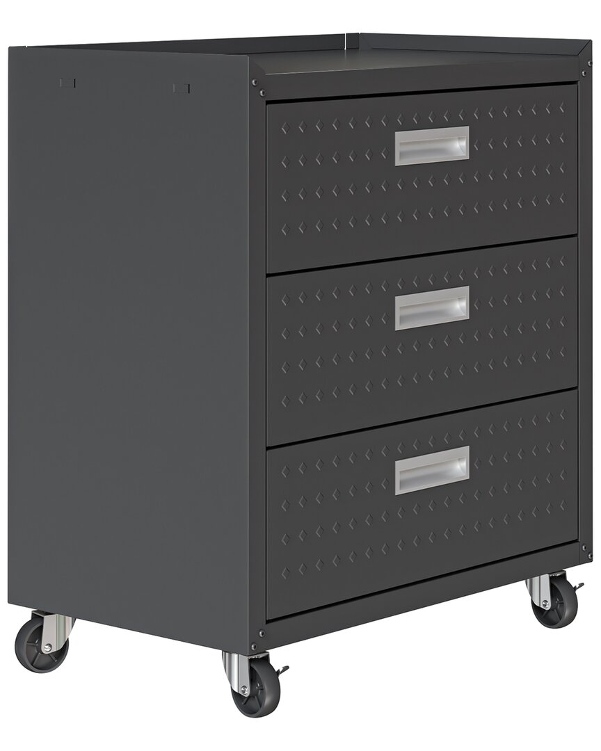 Manhattan Comfort Fortress 31.5 Mobile Garage Chest With Drawers In In Black