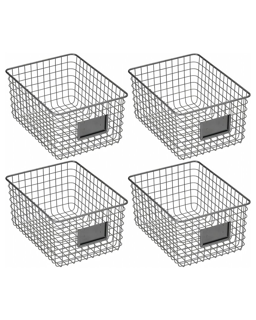 M DESIGN M DESIGN SET OF 4 SQUARE STEEL WIRED STORAGE ORGANIZER BASKET WITH LABEL SLOT