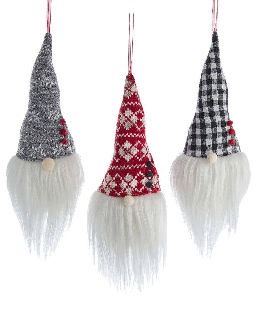 Kurt Adler Set Of 3 11in Gingham Holiday Gnome Head Ornaments In Multicolor