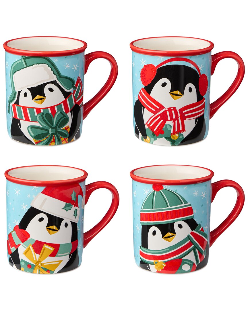 Certified International Christmas Whimsy Penguin Set Of 4 Mugs In Multi