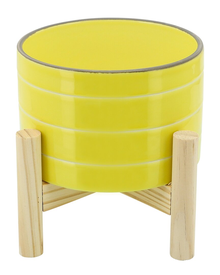 Shop Sagebrook Home Striped Planter With Wood Stand In Yellow