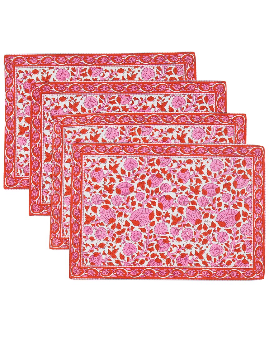 Tiramisu Crimson Infusion Block Print Cotton Placemats In Red