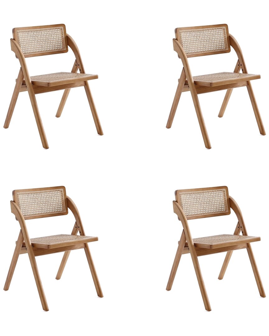 Manhattan Comfort Lambinet Folding Dining Chair In Nature Cane- Set In Brown