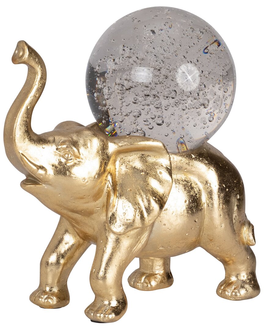 Sagebrook Home 9in Elephant With Crystal Ball In Gold