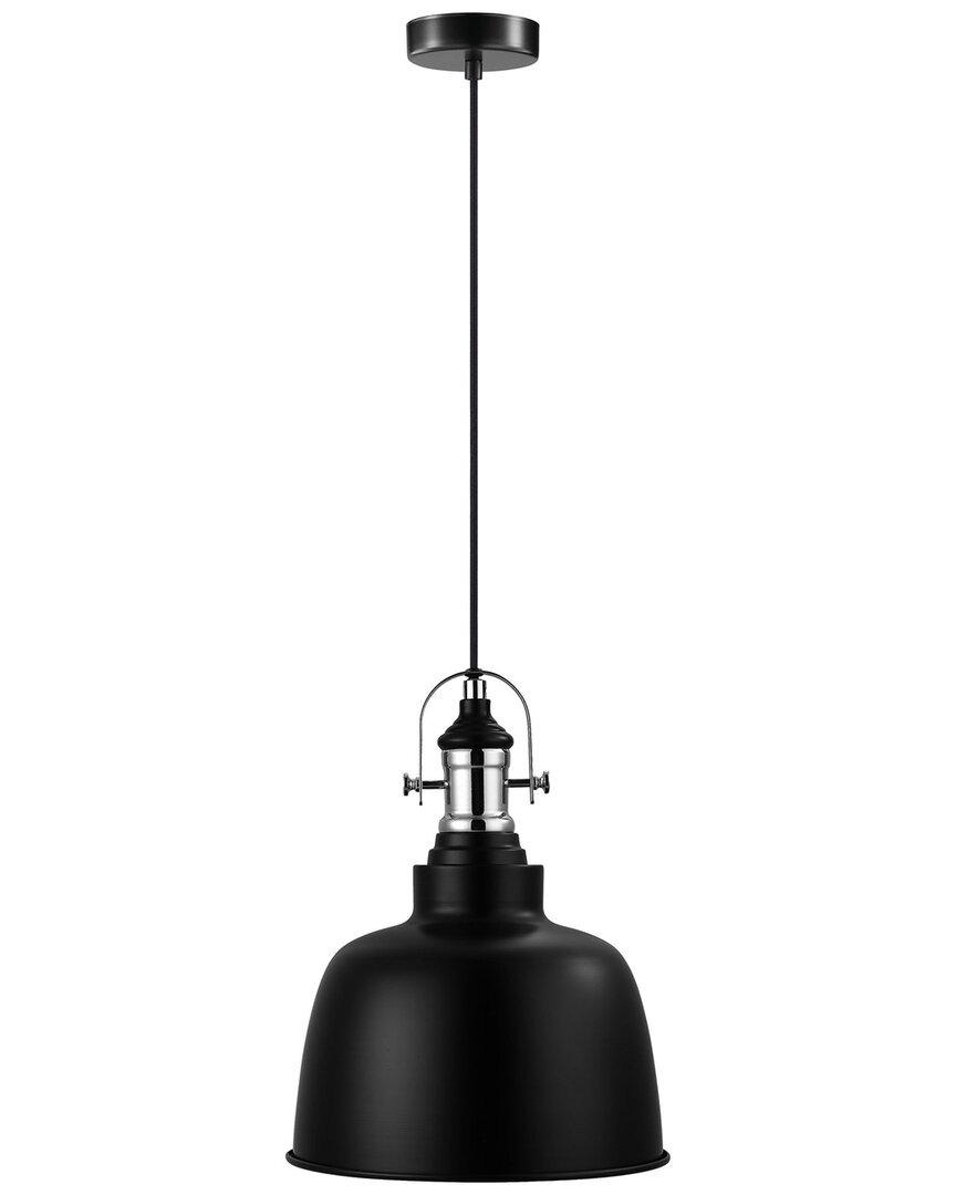 Eglo Gilwell 1 Light Pendant With Black Finish & Black With White Interior Shade With Chrome Accents