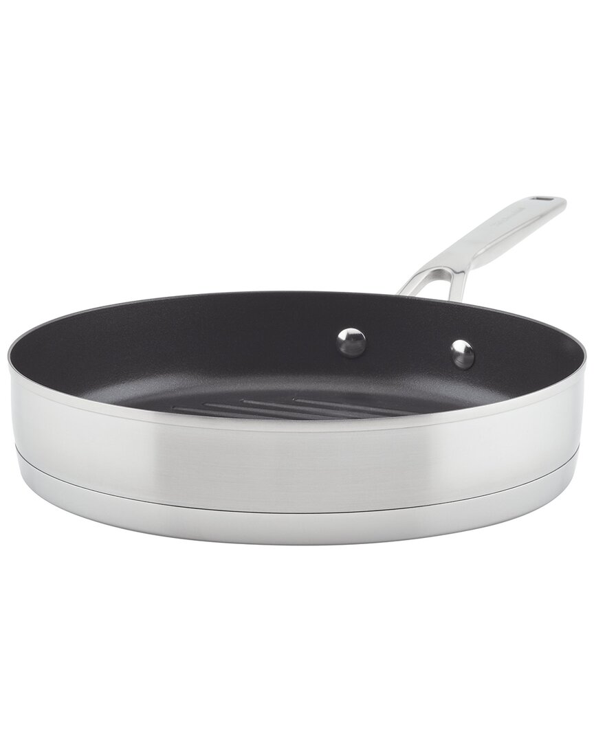 Shop Kitchenaid 3-ply Base Stainless Steel Nonstick Induction Stovetop Grill Pan In Metallic