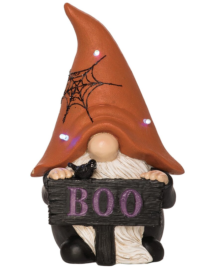 Transpac Resin 10.5in Multicolored Halloween Light Up Spooky Gnome Figurine In Orange