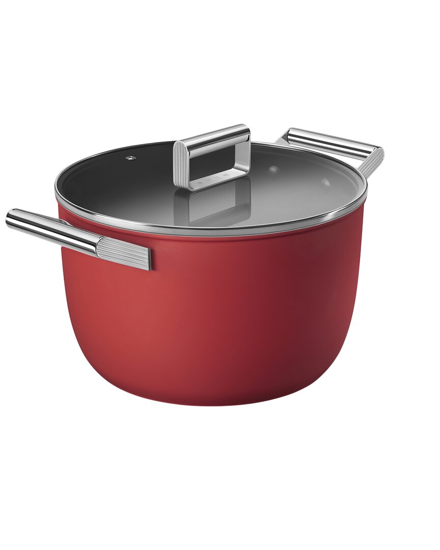 Smeg 8qt Casserole Dish With 10in Lid In Red