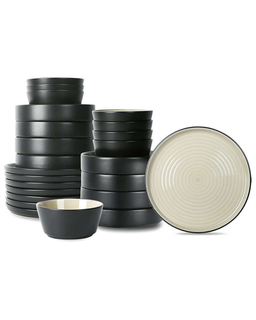 Stone Lain Elica 24pc Beige/black Stoneware Dinnerware Set