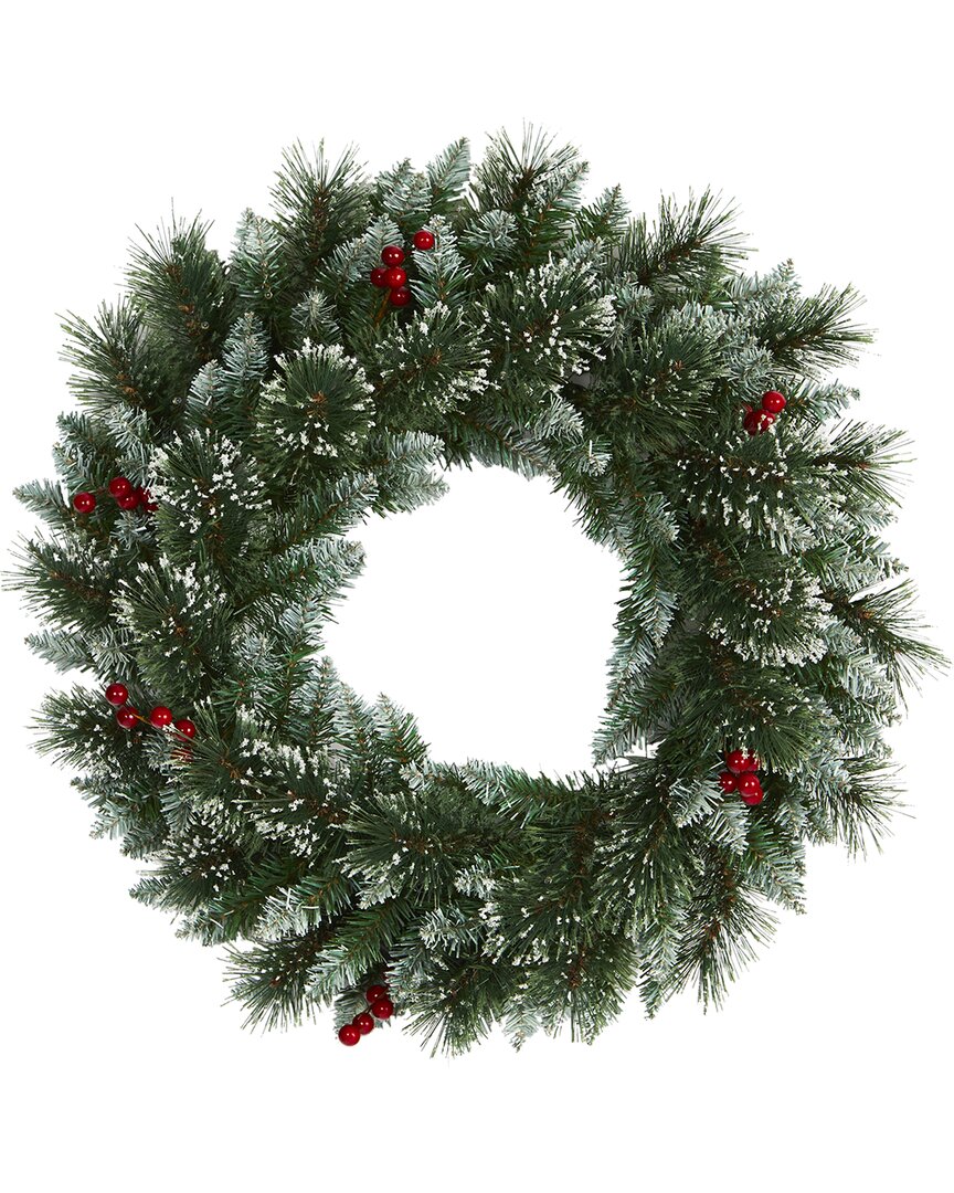 Nearly Natural 24in Frosted Swiss Pine Artificial Wreath In Green