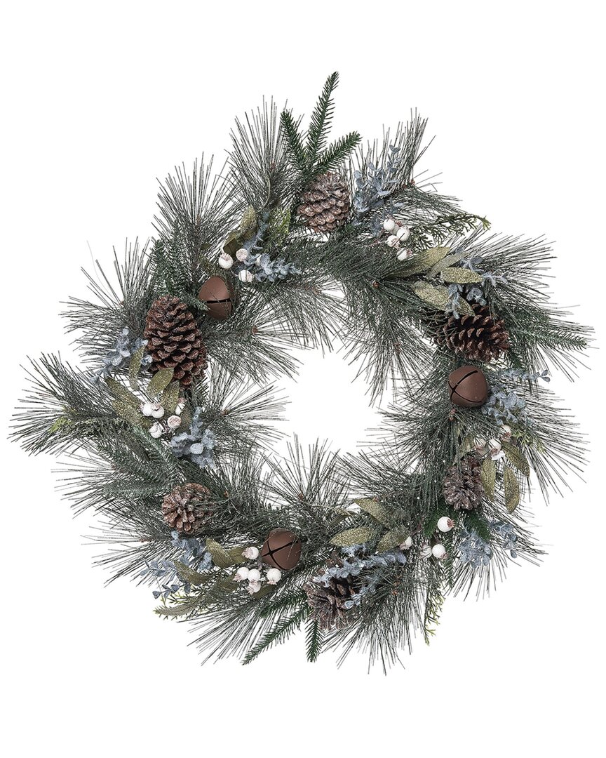 Transpac Artificial 24in Christmas Mixed Greenery Wreath With Rustic Bells