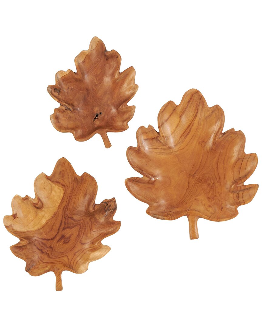 Peyton Lane Natural Teak Wood Tray Set In Brown