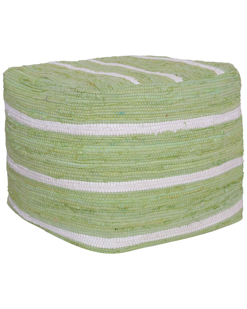 Lr Home Anna Green/white Striped Cotton Cube Pouf