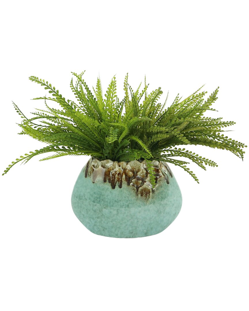 Creative Displays Green Leaf Bush In A Teal Ceramic Pot