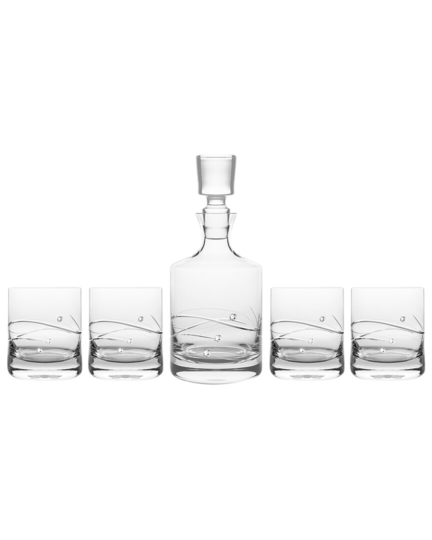 Barski European Lead-free Crystalline Swarovski Whiskey Decanter And 4 Tumblers In Clear