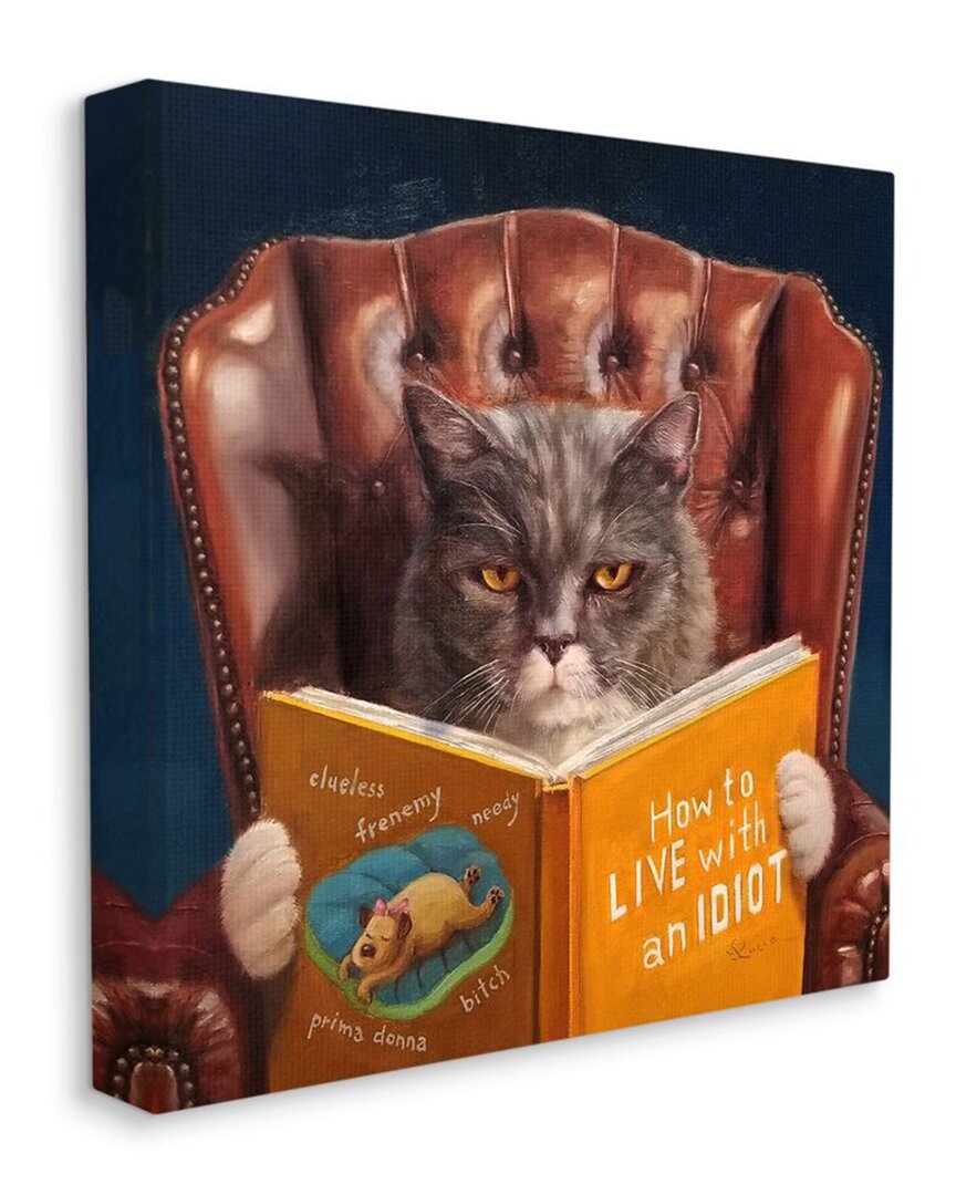 Stupell Angry Cat Reading Dog Book Feline Pet Humor Stretcwall Art