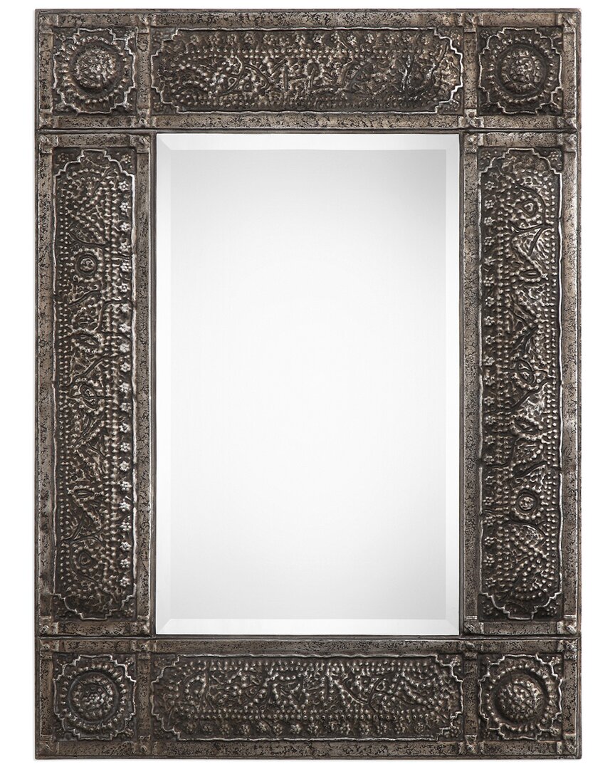 Hewson Embossed Metal Finished With Antiqued Rust Gray Wash Mirror In Brown