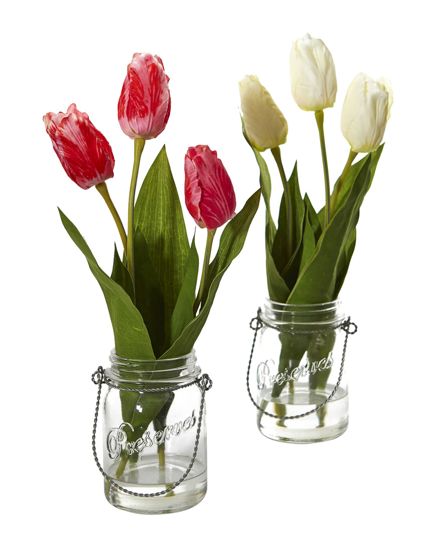 Nearly Natural Set Of 2 Tulip Artificial Arrangement In Jar