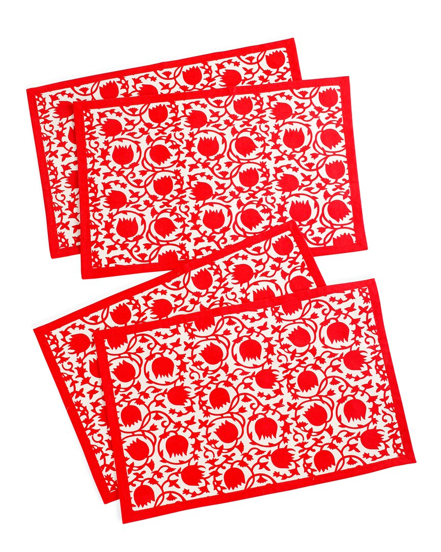 TIRAMISU TIRAMISU SET OF 4 CRIMSON BLOOM BLOCK PRINT PLACEMAT 