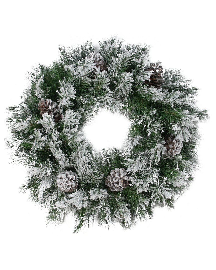 Northern Lights Northlight 24in Snowy Flocked Angel Pine With Pine Cones Artificial Christmas Wreath - Unlit In Green