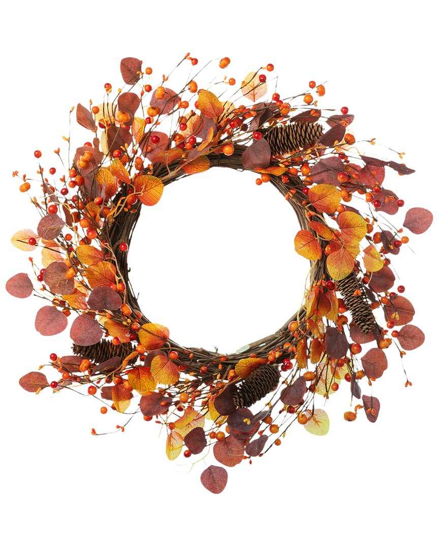 Glitzhome Handmade Fall Eucalyptus Berry Wreath In Multi