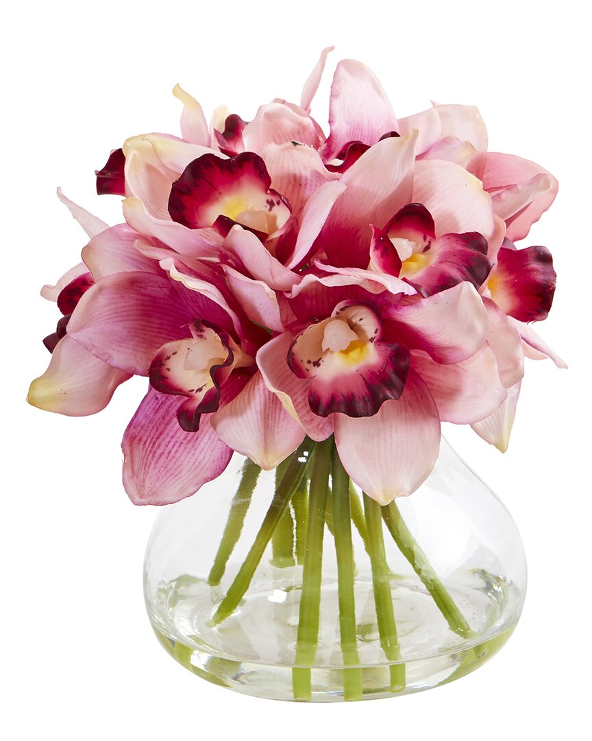 Nearly Natural Cymbidium Orchid Artificial Arrangement In Glass Vase In Pink