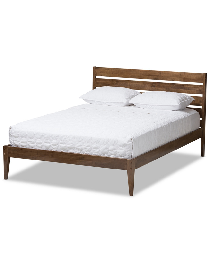 Baxton Studio Solid Walnut Wood Slatted Headboard Style Full Size Platform Bed