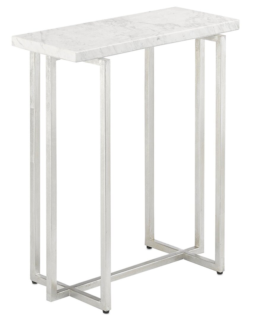 Currey & Company Cora Marble Accent Table In Silver