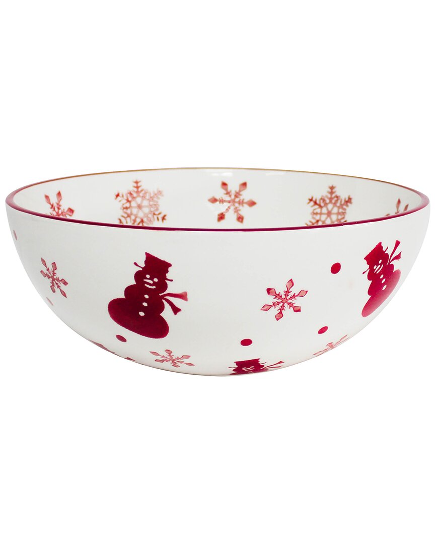 Euro Ceramica Winterfest Round Serving Bowl In Red