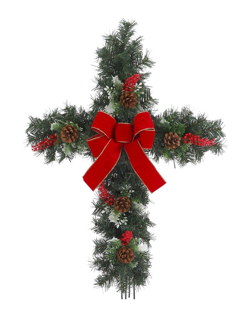 Gerson International 24-in Greenery Cross With Red Berry Sprays And Red