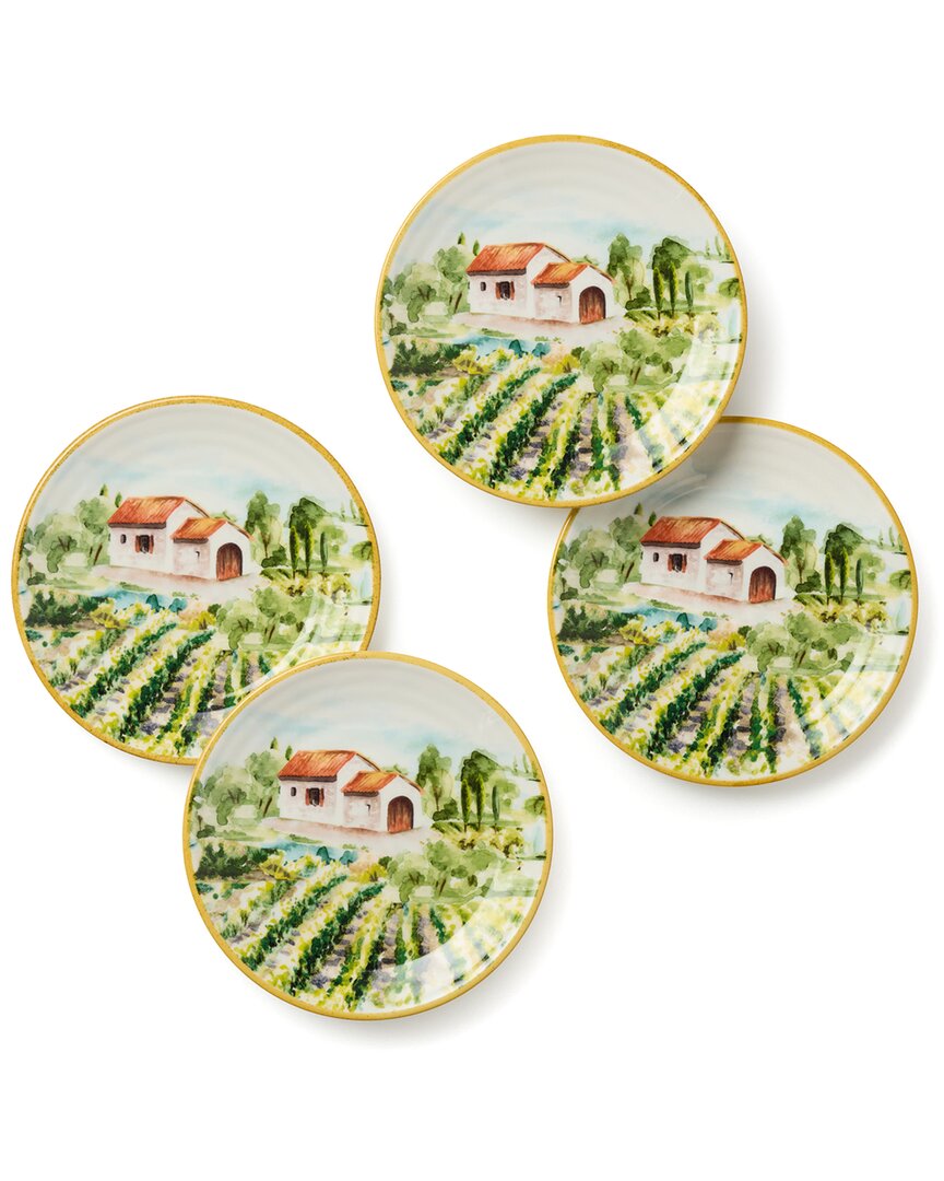 Certified International Tuscany Set Of 4 Canape Plates In Green