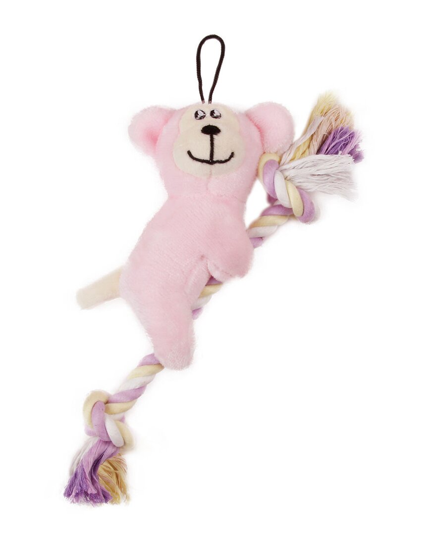 Pet Life Broom Lick Plush And Jute Rope Squeakin In Pink