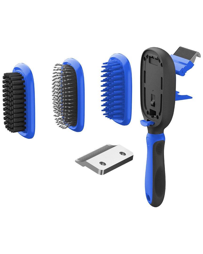 Pet Life Conversion 5-in-1 Interchangeable Dematting And Deshedding Bristle Pin And Massage Grooming Pet Comb In Blue