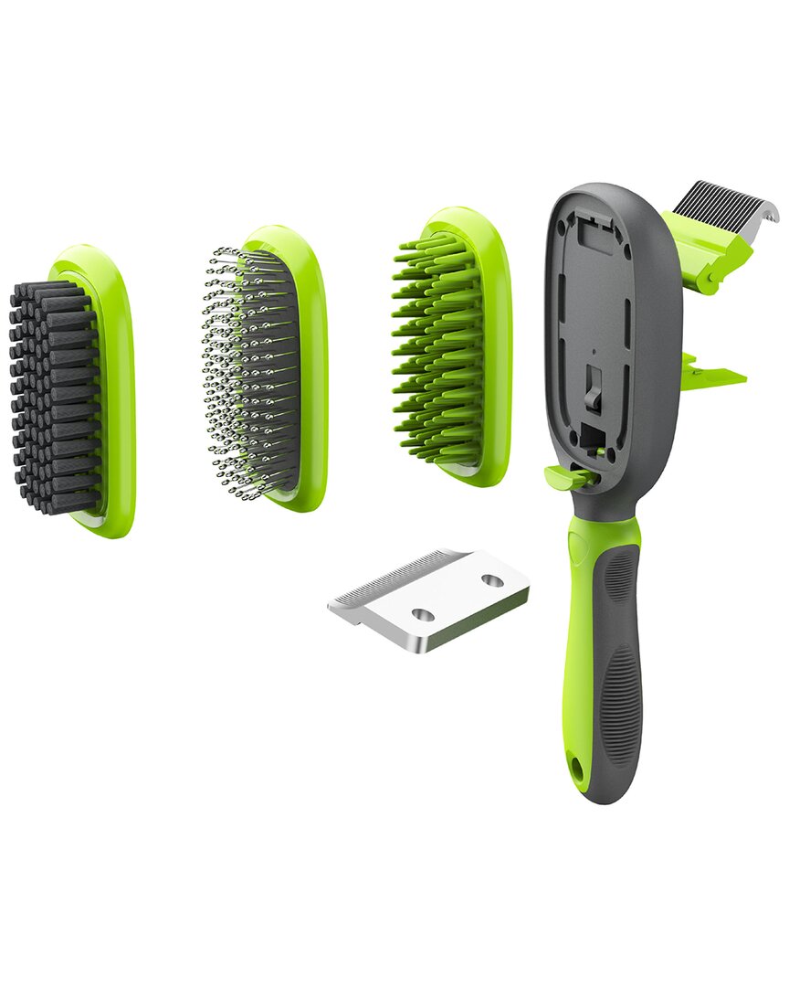 Pet Life Conversion 5-in-1 Interchangeable Dematting And Deshedding Bristle Pin And Massage Grooming Pet Comb In Green